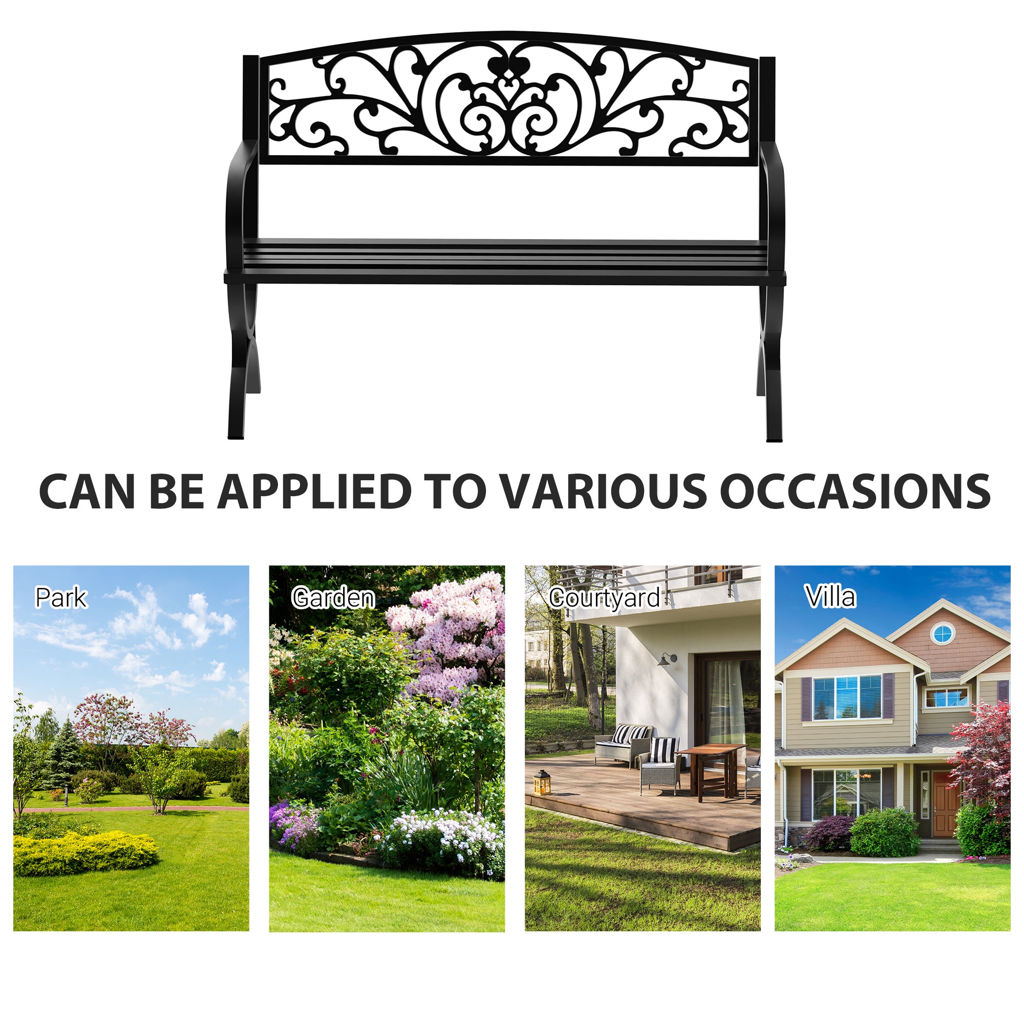 Steel 2 Seater Garden Bench for Patio Backyard - Velmora