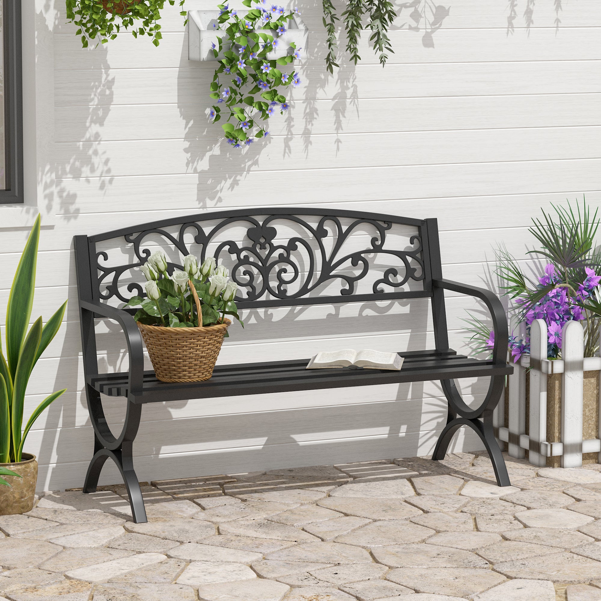 Steel 2 Seater Garden Bench for Patio Backyard - Velmora