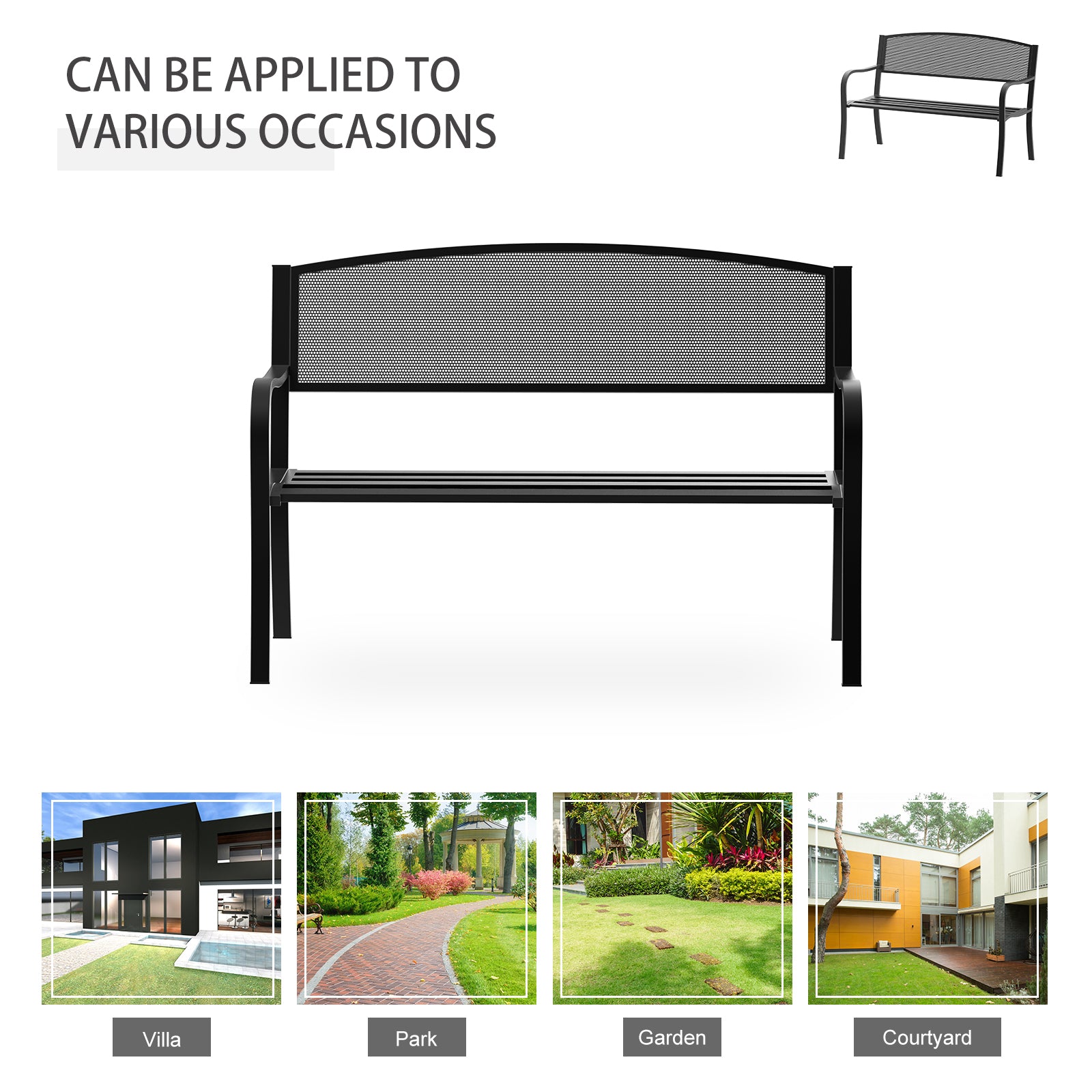 Steel 2 Seater Garden Bench Outdoor Patio - Velmora