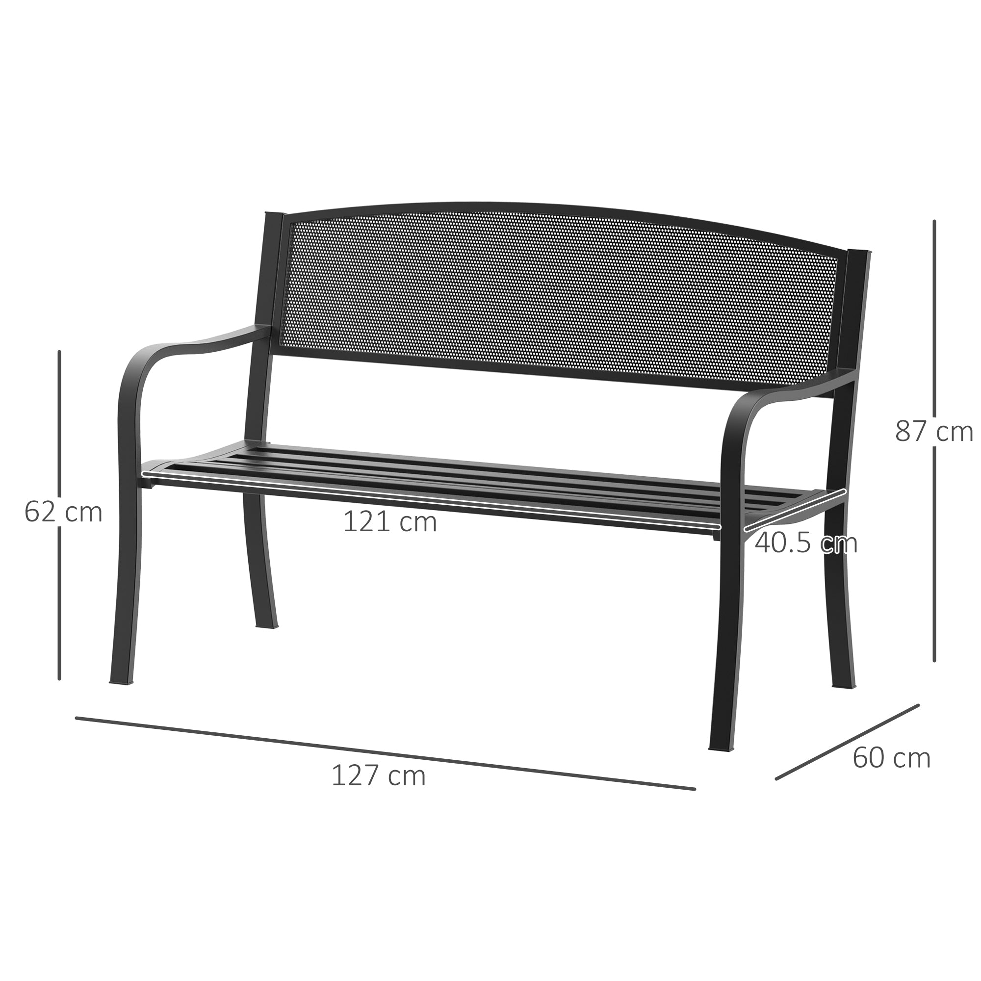 Steel 2 Seater Garden Bench Outdoor Patio - Velmora