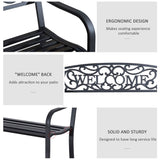 Steel 2 Seater Garden Bench with Welcome Sign - Velmora