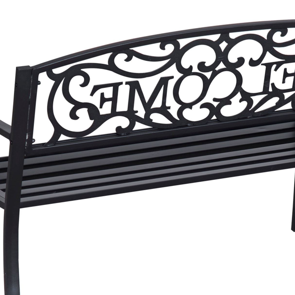 Steel 2 Seater Garden Bench with Welcome Sign - Velmora