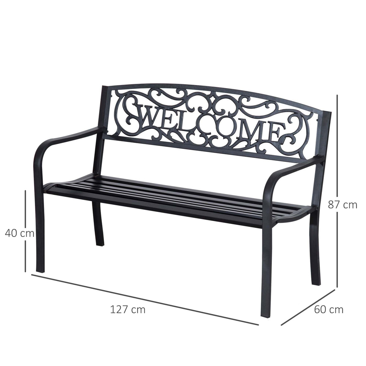 Steel 2 Seater Garden Bench with Welcome Sign - Velmora