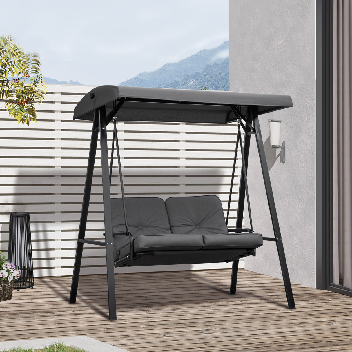 Steel 2 Seater Garden Swing Bench With Adjustable Canopy - Velmora