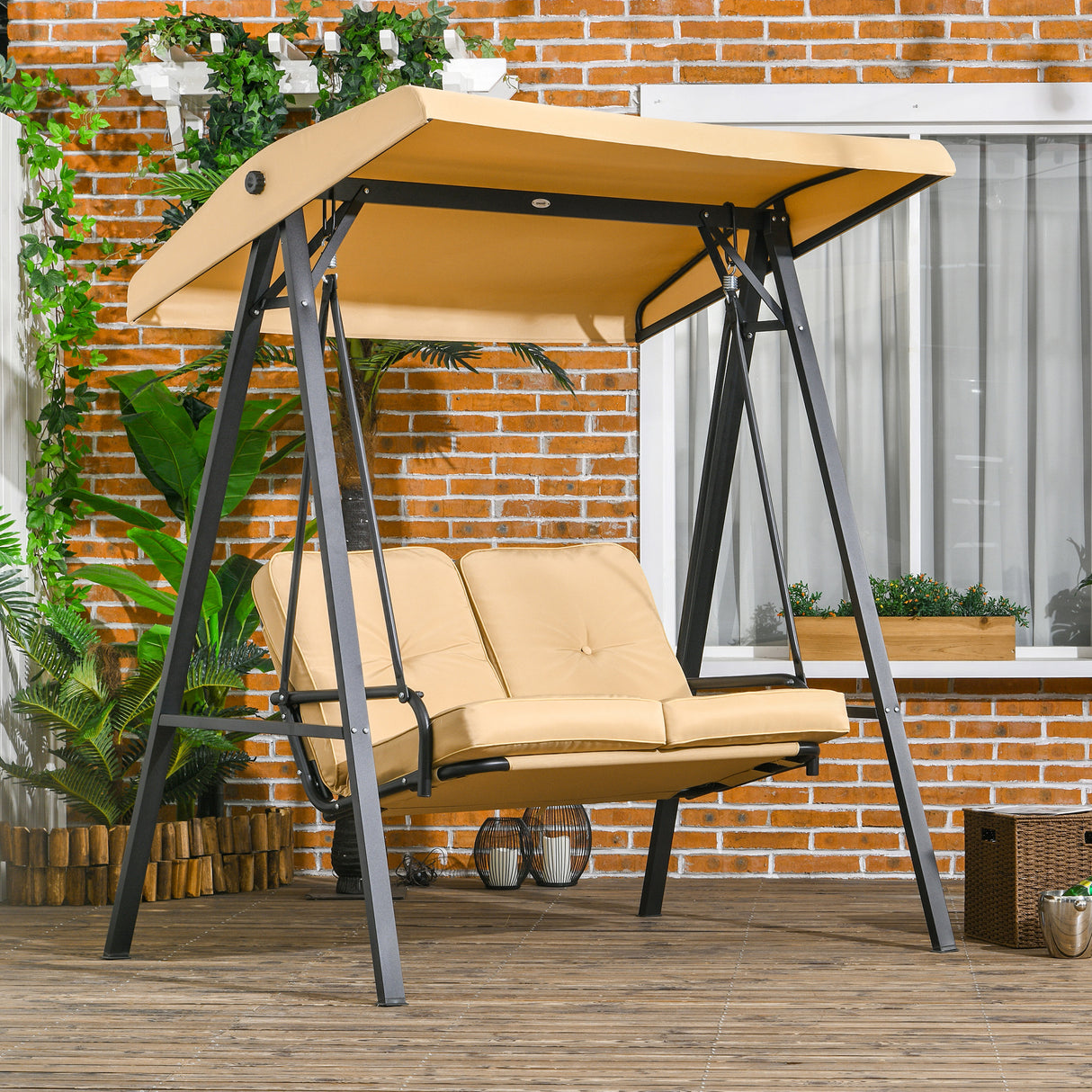 Steel 2 Seater Garden Swing Bench With Adjustable Canopy - Velmora