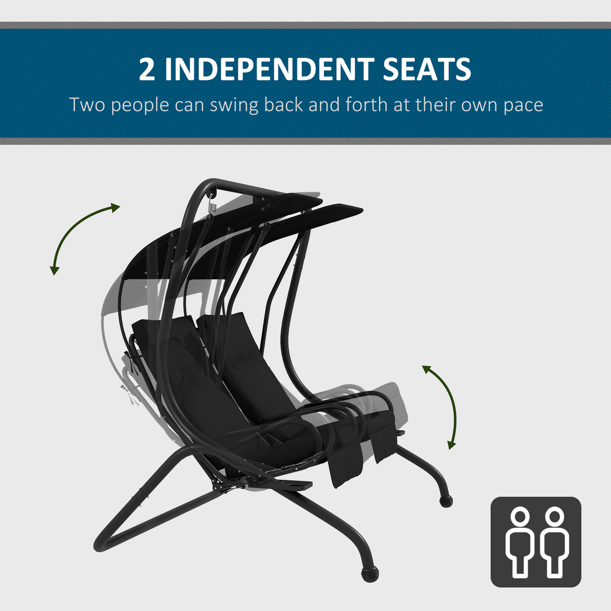 Steel 2 Seater Garden Swing Chair With Protective Canopy - Velmora