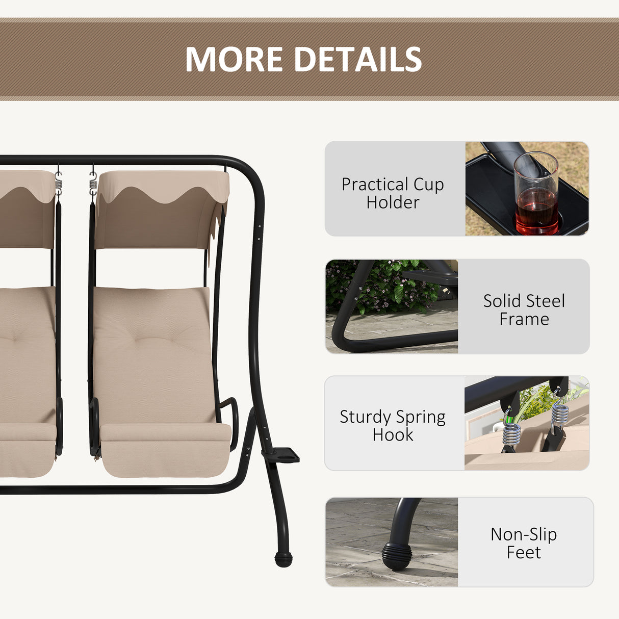 Steel 2 Seater Garden Swing Chair With Protective Canopy - Velmora
