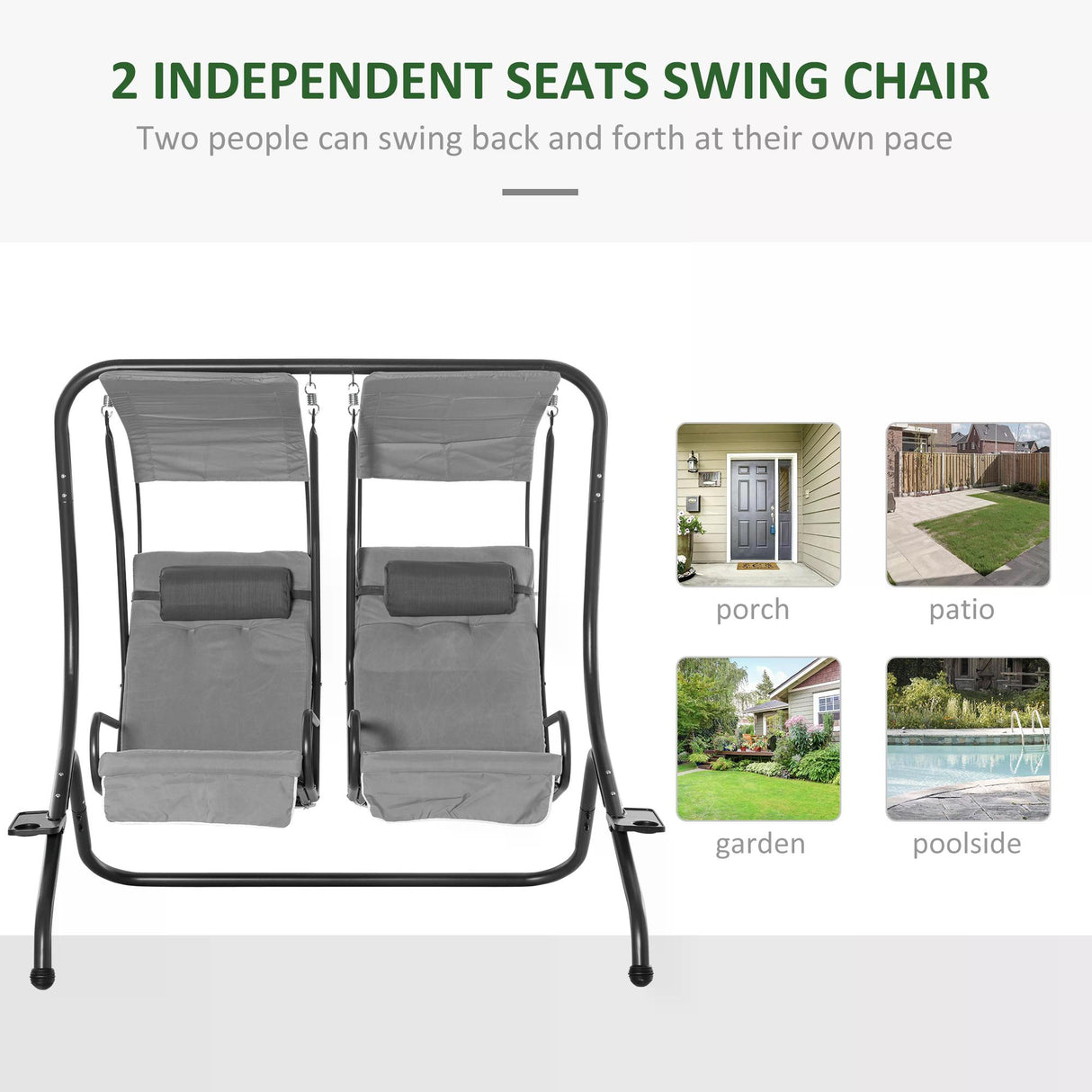 Steel 2 Seater Garden Swing Chair With Protective Canopy - Velmora