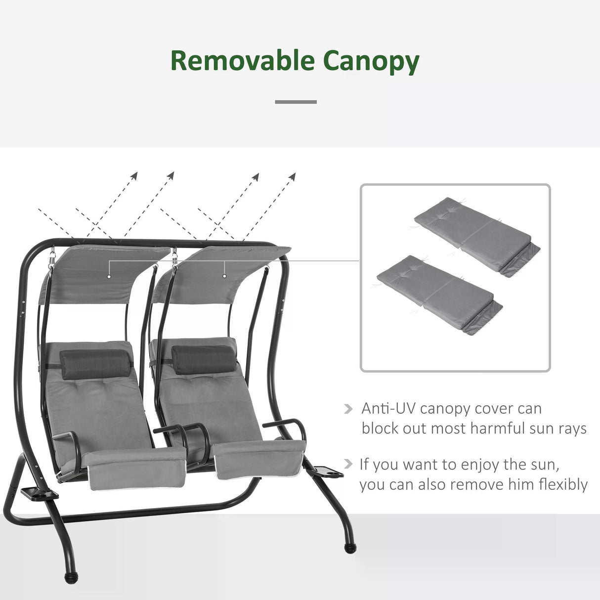 Steel 2 Seater Garden Swing Chair With Protective Canopy - Velmora