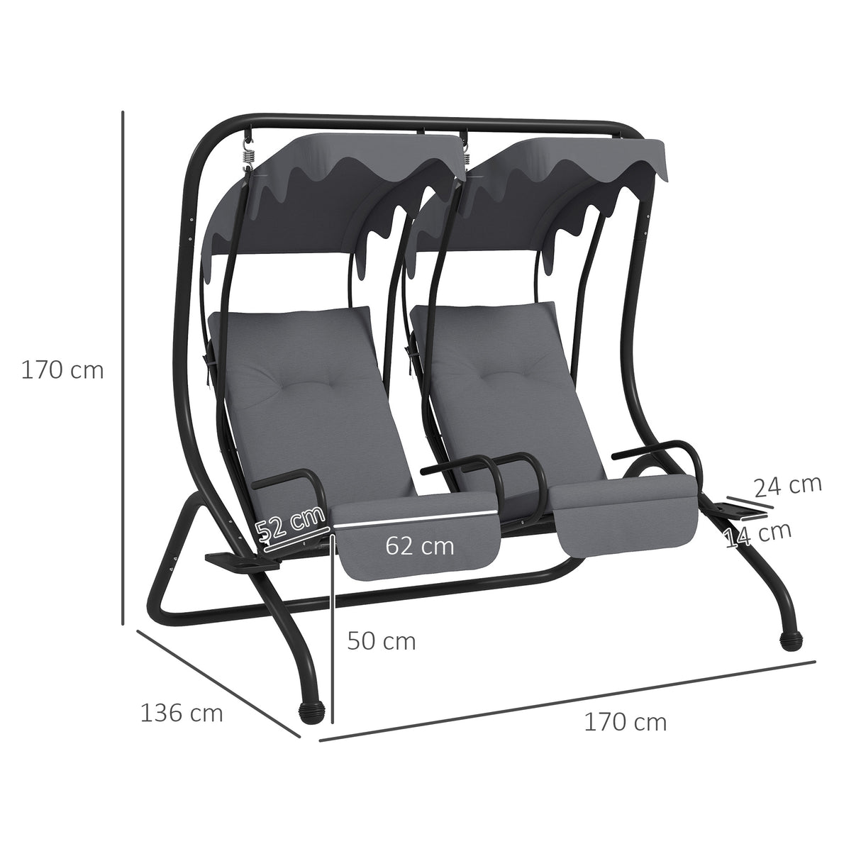 Steel 2 Seater Garden Swing Chair With Protective Canopy - Velmora