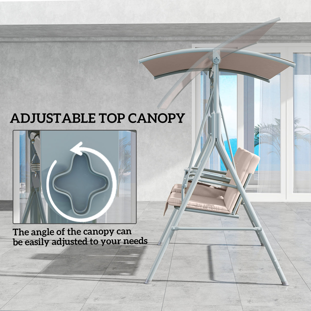 Steel 2 Seater Garden Swing Chair With Tilting Canopy And Double Padded Seats - Velmora