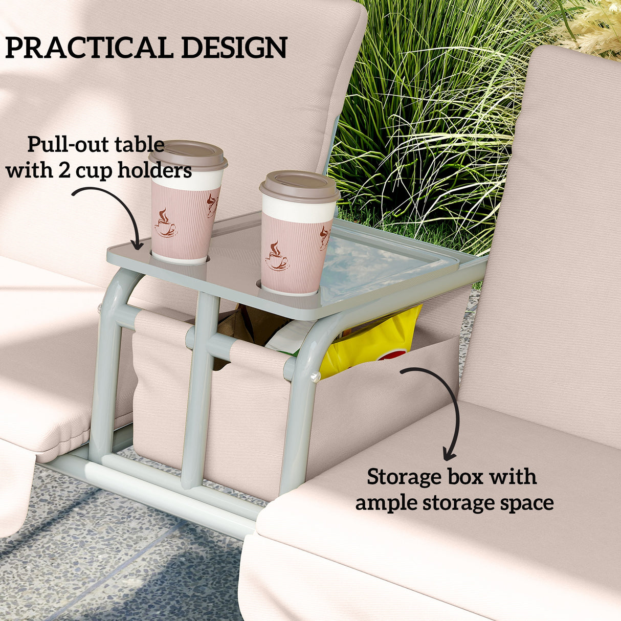 Steel 2 Seater Garden Swing Chair With Tilting Canopy And Double Padded Seats - Velmora