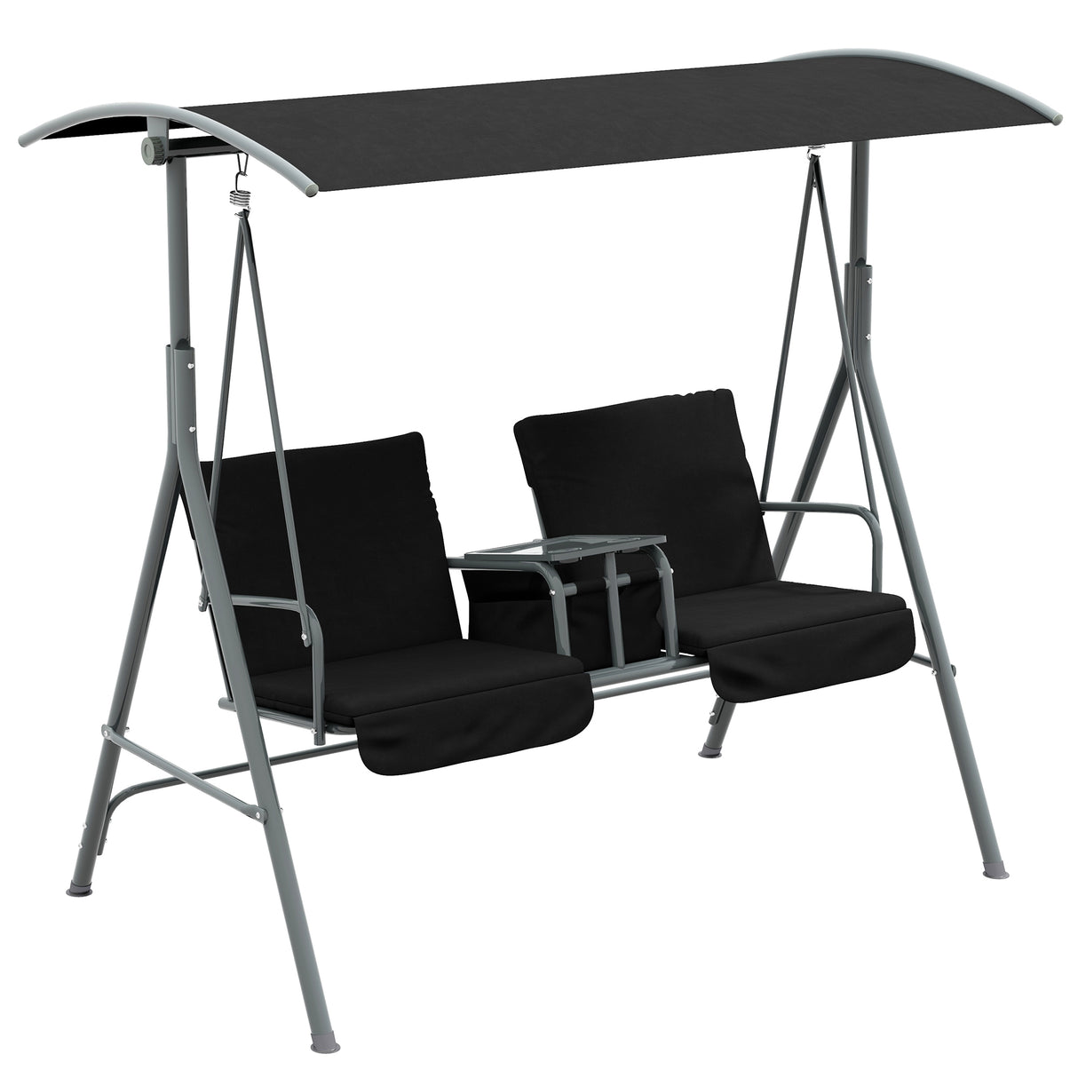 Steel 2 Seater Garden Swing Chair With Tilting Canopy And Double Padded Seats - Velmora