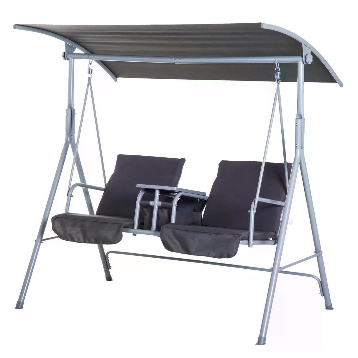 Steel 2 Seater Garden Swing Chair With Tilting Canopy And Double Padded Seats - Velmora