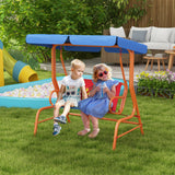 Steel 2 Seater Kids Garden Swing Bench With Adjustable Canopy - Velmora