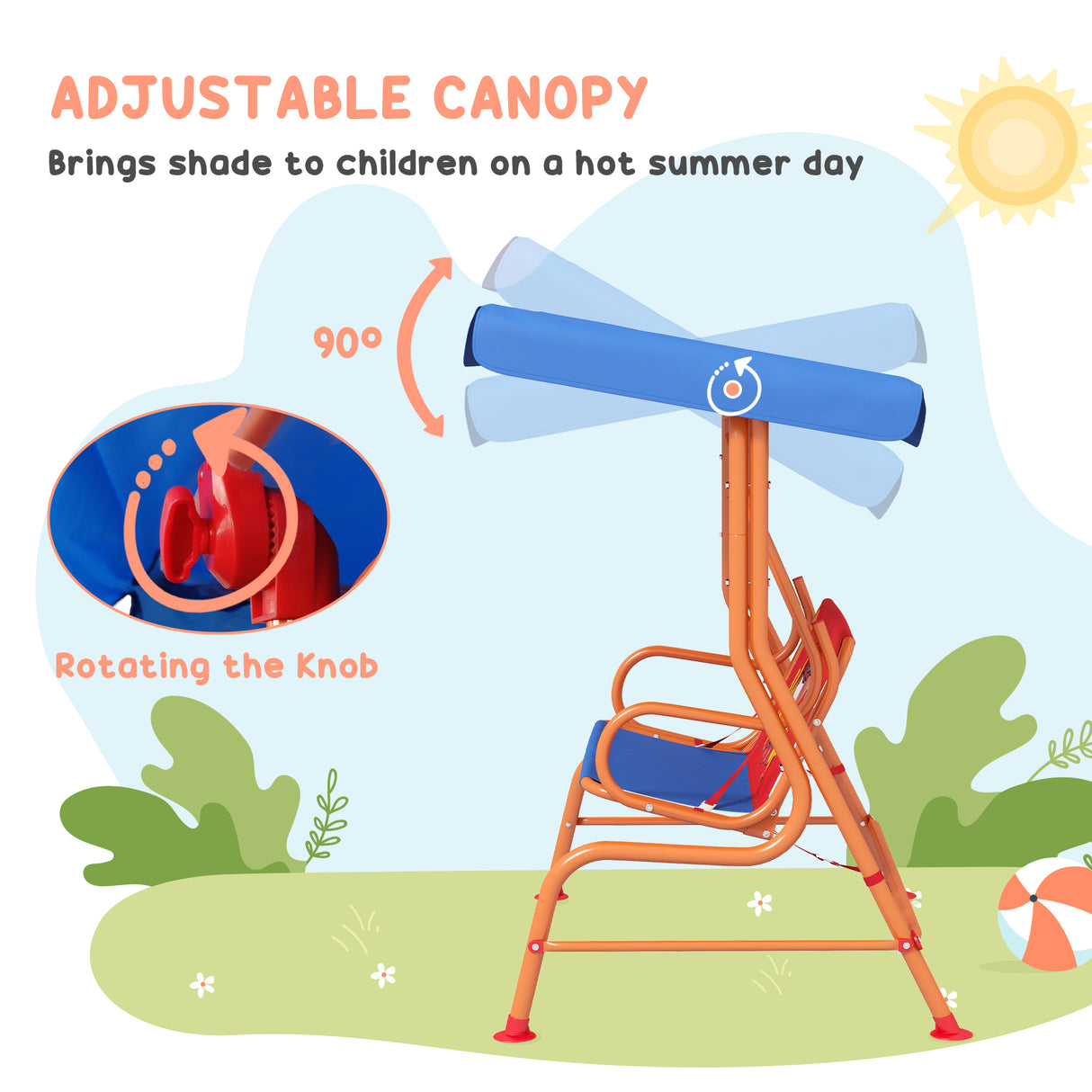 Steel 2 Seater Kids Garden Swing Bench With Adjustable Canopy - Velmora