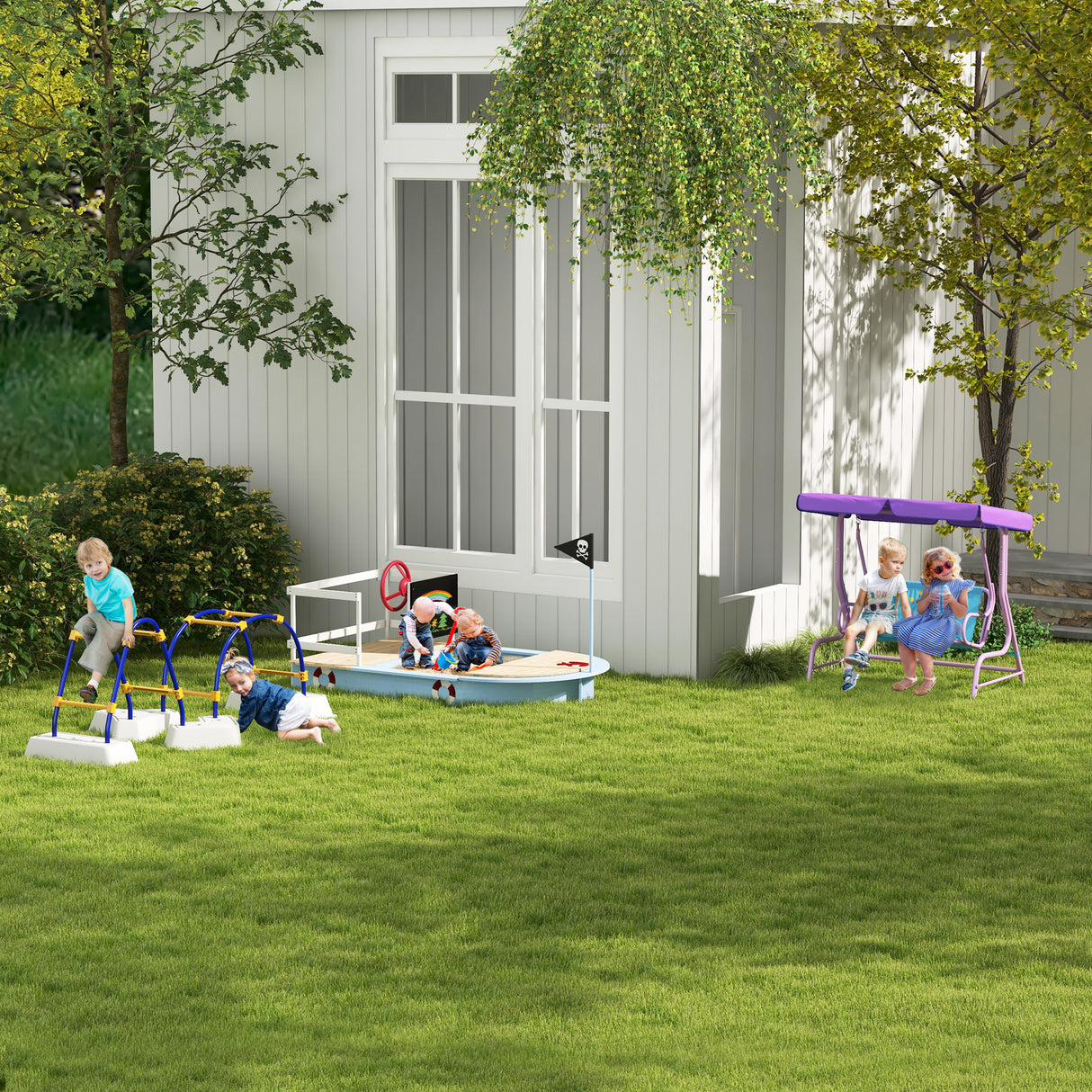 Steel 2 Seater Kids Garden Swing Bench With Adjustable Canopy - Velmora