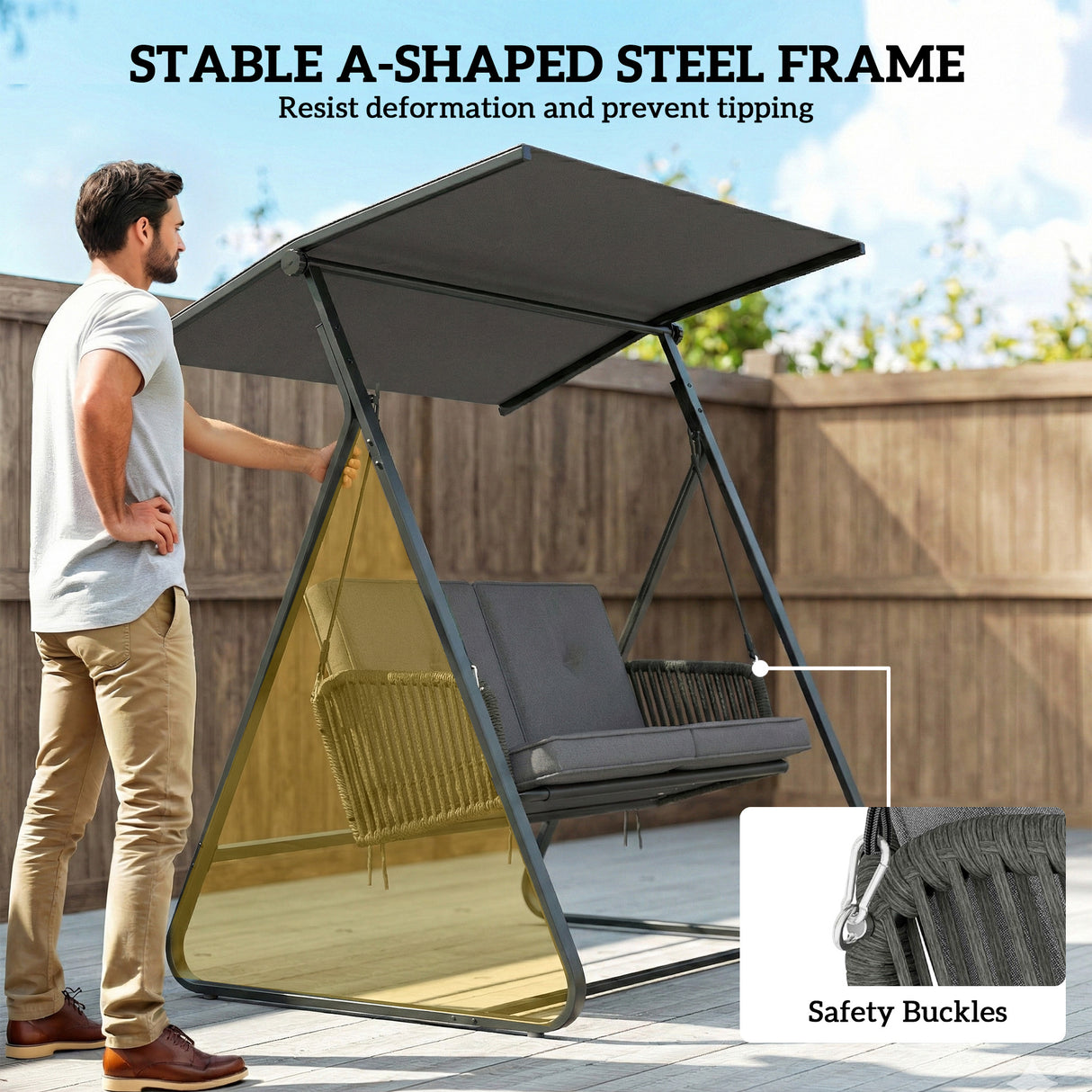 Steel 2 Seater Poly Rattan Garden Swing Chair With Stand - Velmora