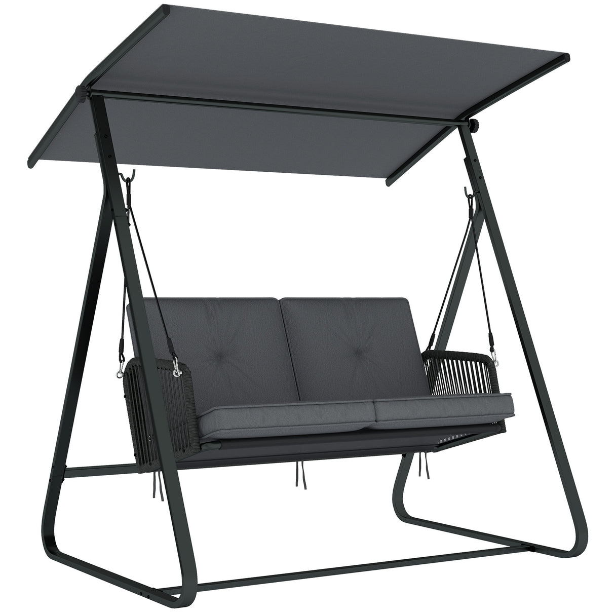 Steel 2 Seater Poly Rattan Garden Swing Chair With Stand - Velmora