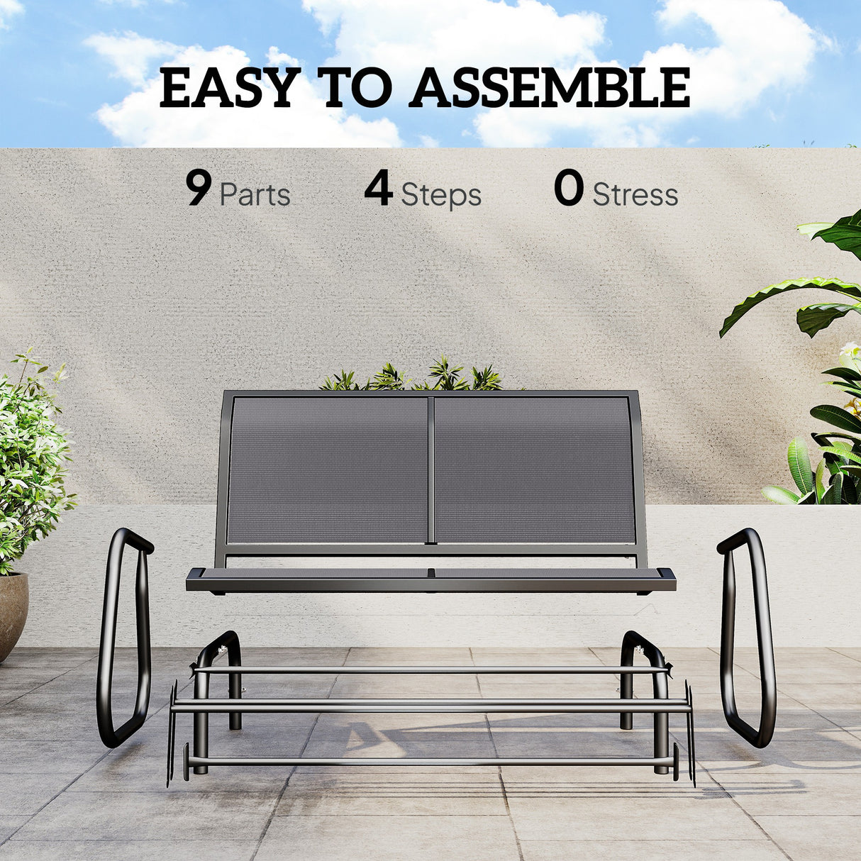 Steel 2 Seater Swing Gliding Garden Bench - Velmora