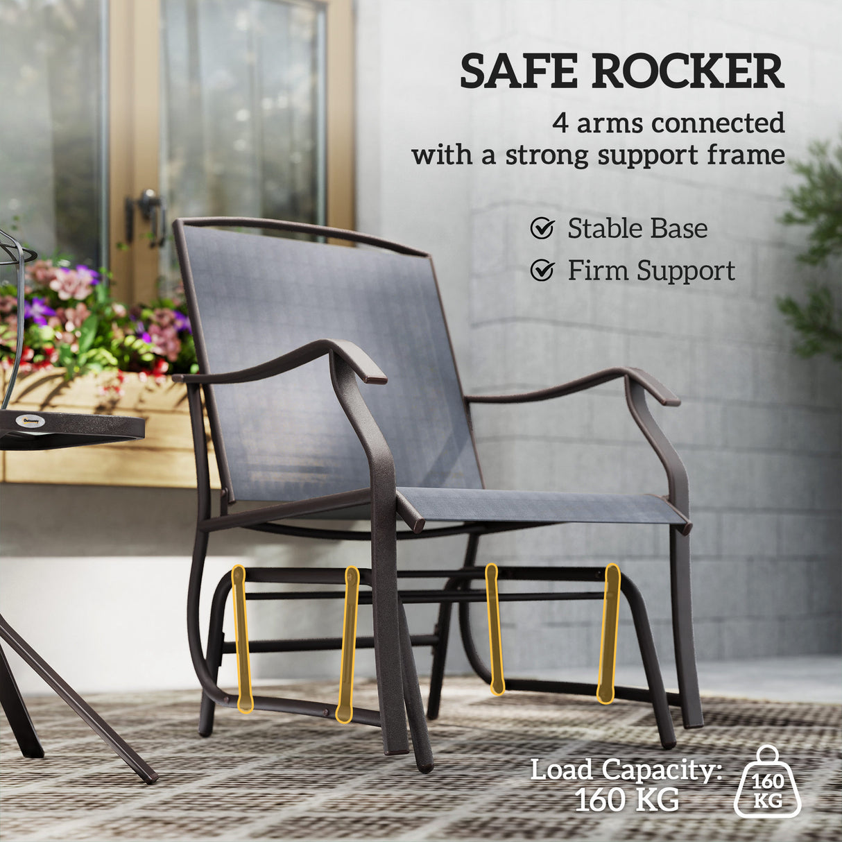 Steel 2 Single Seater Garden Glider Rocking Chairs And Table Set - Velmora