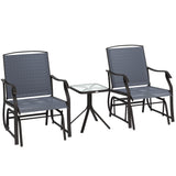 Steel 2 Single Seater Garden Glider Rocking Chairs And Table Set - Velmora