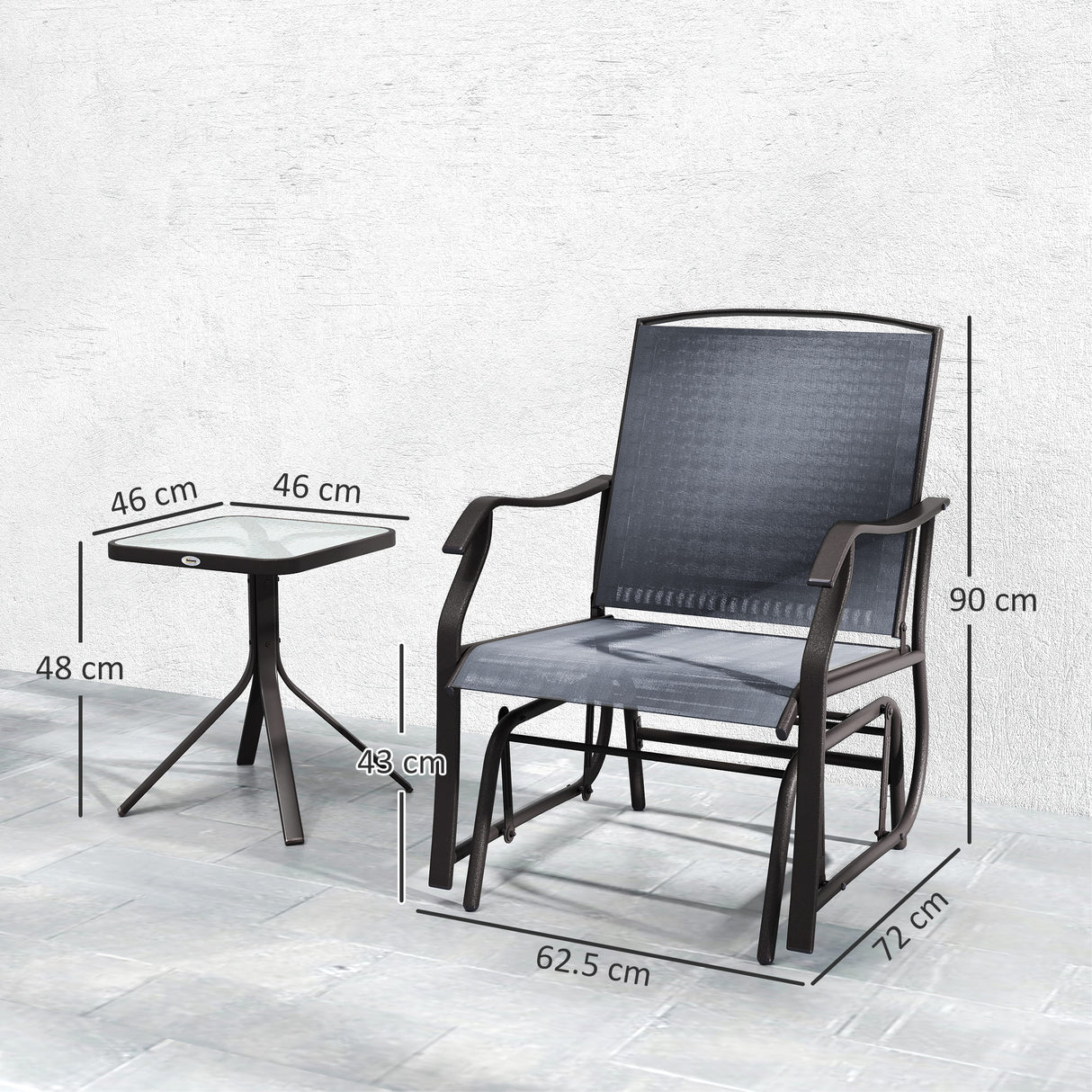 Steel 2 Single Seater Garden Glider Rocking Chairs And Table Set - Velmora