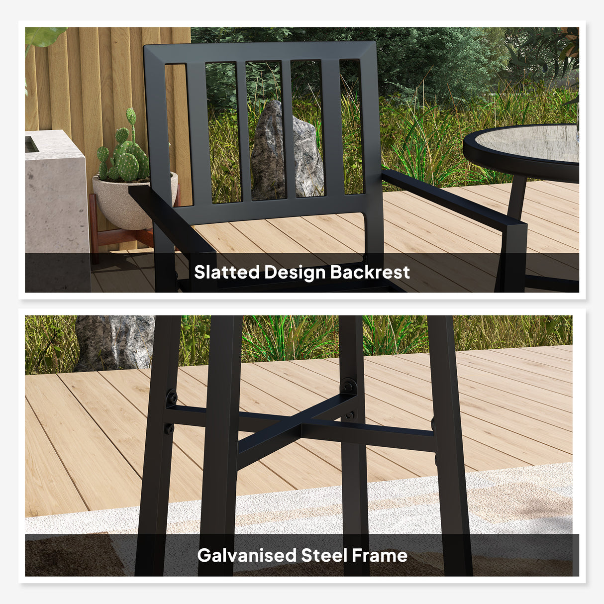 Steel 3 Piece Garden Bistro Set With Round Plastic Top Table and 2 Stackable Chairs - Velmora