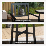 Steel 3 Piece Garden Bistro Set With Round Plastic Top Table and 2 Stackable Chairs - Velmora