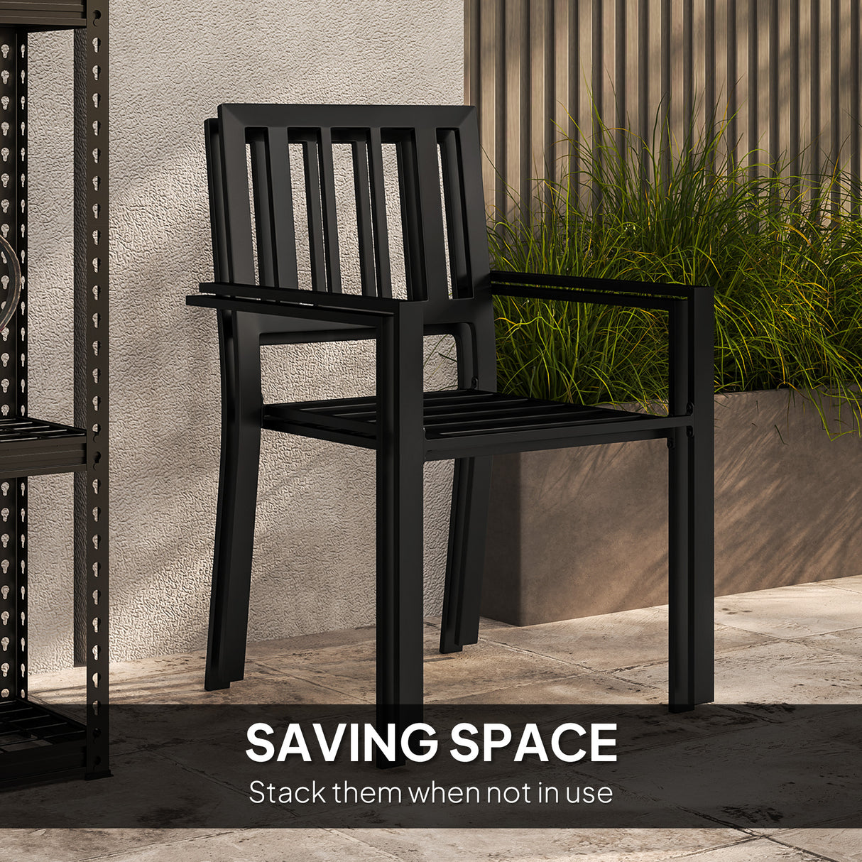 Steel 3 Piece Garden Bistro Set With Round Plastic Top Table and 2 Stackable Chairs - Velmora