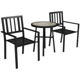 Steel 3 Piece Garden Bistro Set With Round Plastic Top Table and 2 Stackable Chairs - Velmora