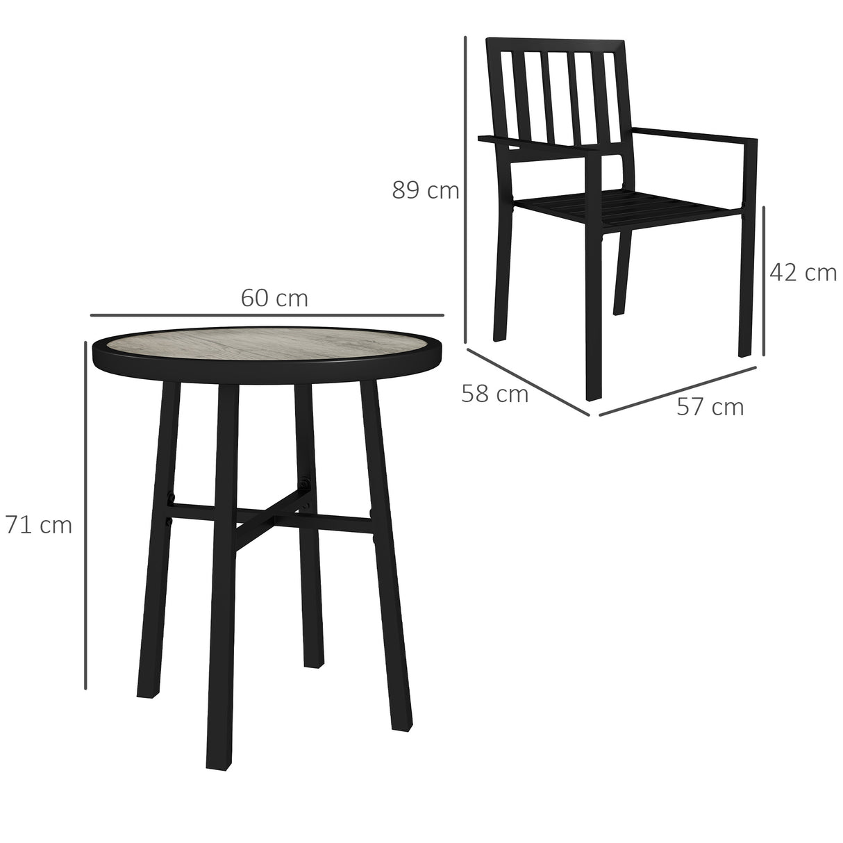 Steel 3 Piece Garden Bistro Set With Round Plastic Top Table and 2 Stackable Chairs - Velmora