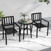 Steel 3 Piece Garden Bistro Set With Round Plastic Top Table and 2 Stackable Chairs - Velmora