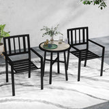 Steel 3 Piece Garden Bistro Set With Round Plastic Top Table and 2 Stackable Chairs - Velmora