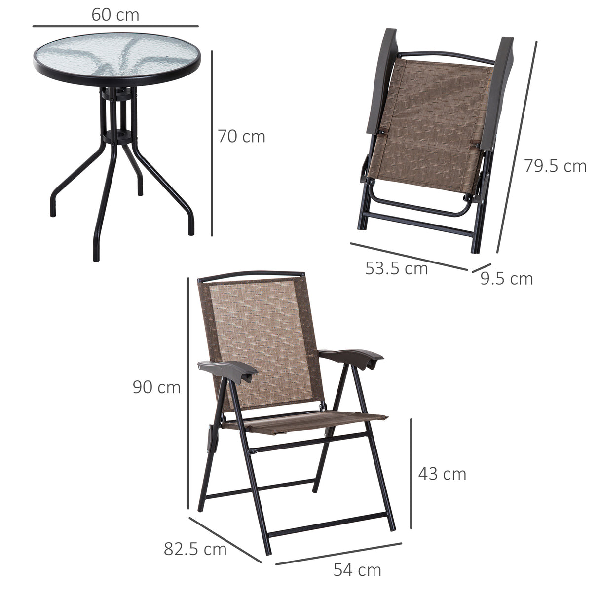 Steel 3 Pieces Garden Bistro Set With 2 Folding Backrest Adjustable Armchairs - Velmora