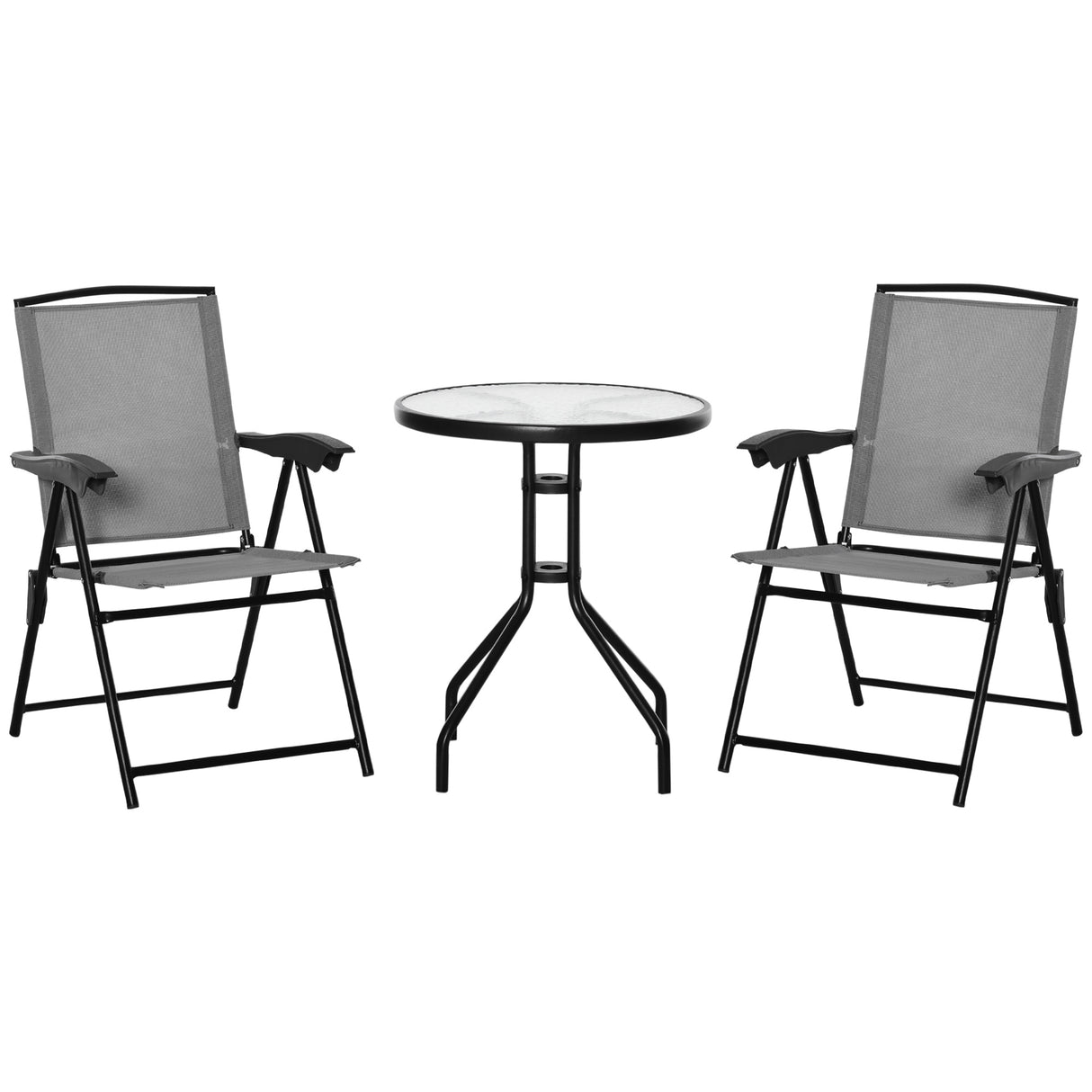 Steel 3 Pieces Garden Bistro Set With 2 Folding Backrest Adjustable Armchairs - Velmora