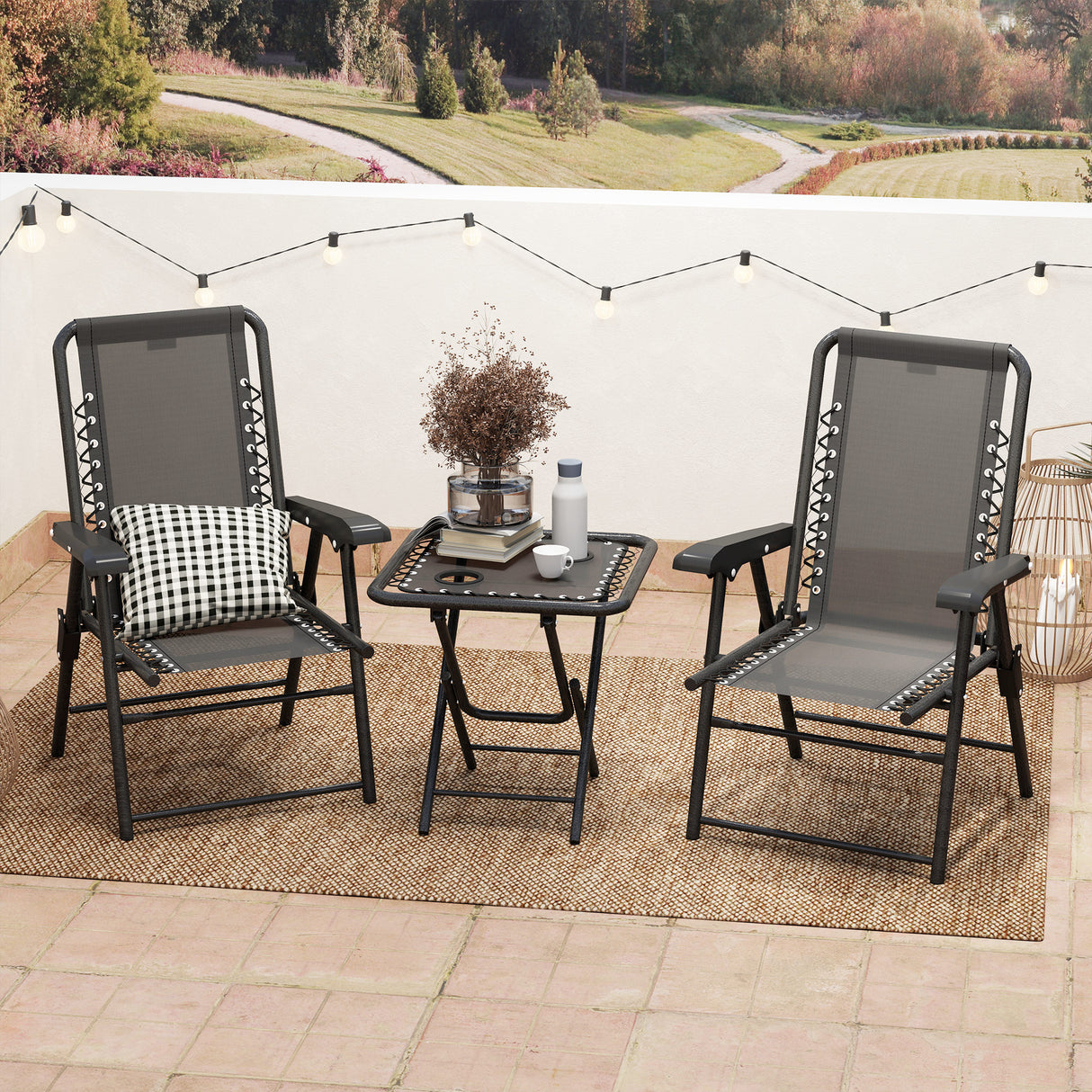 Steel 3 Pieces Garden Bistro Set With Coffee Table - Velmora