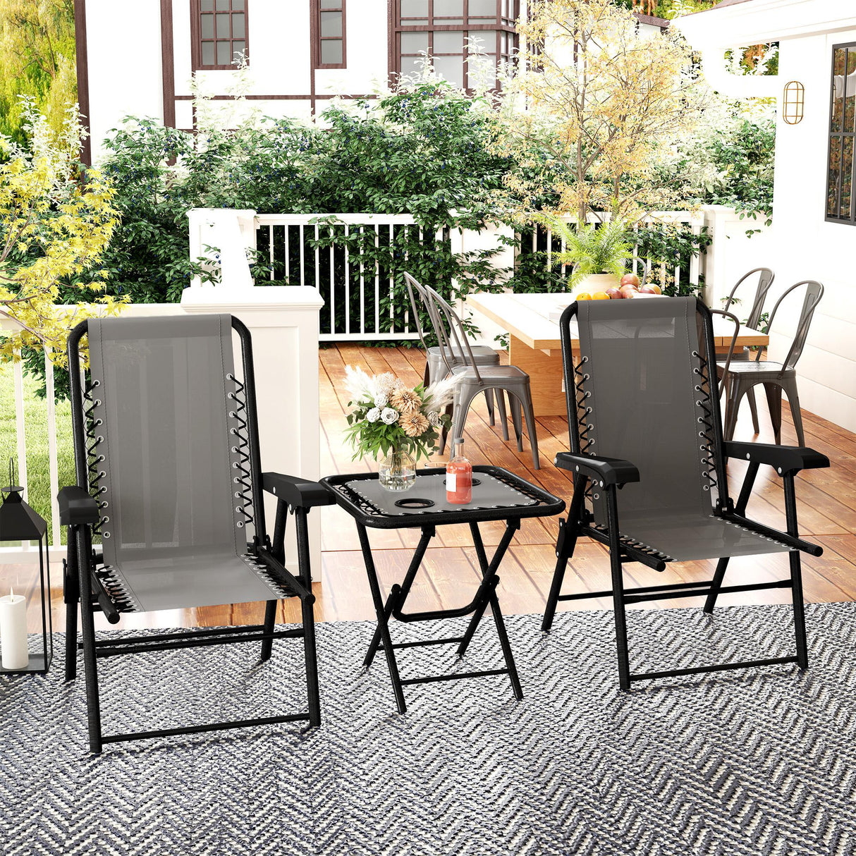 Steel 3 Pieces Garden Bistro Set With Coffee Table - Velmora