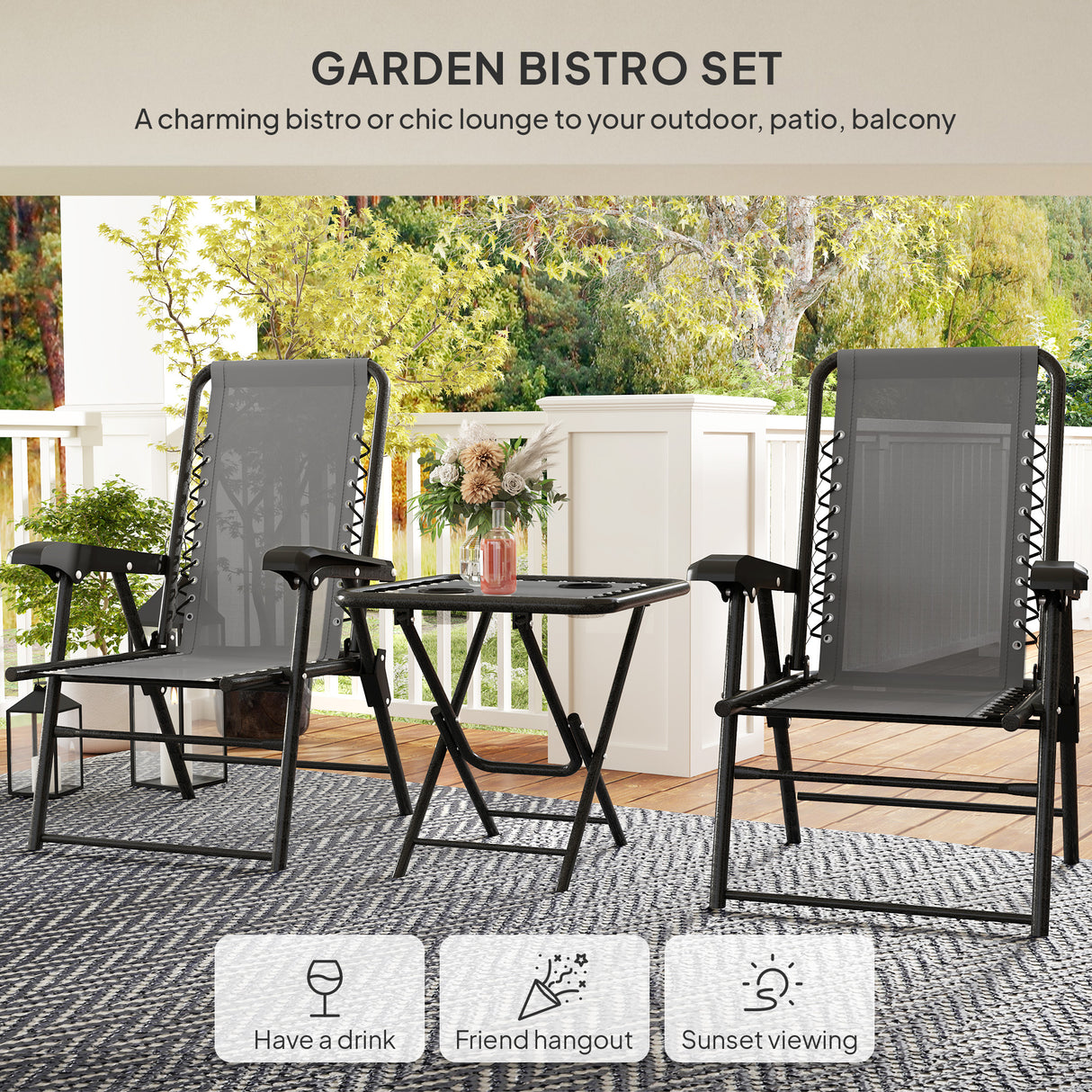 Steel 3 Pieces Garden Bistro Set With Coffee Table - Velmora