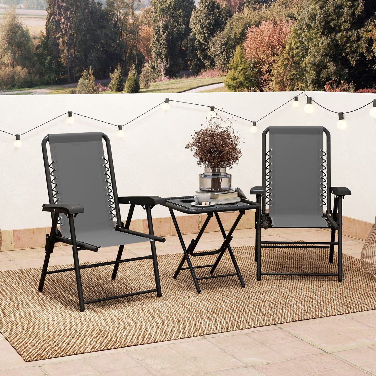 Steel 3 Pieces Garden Bistro Set With Coffee Table - Velmora