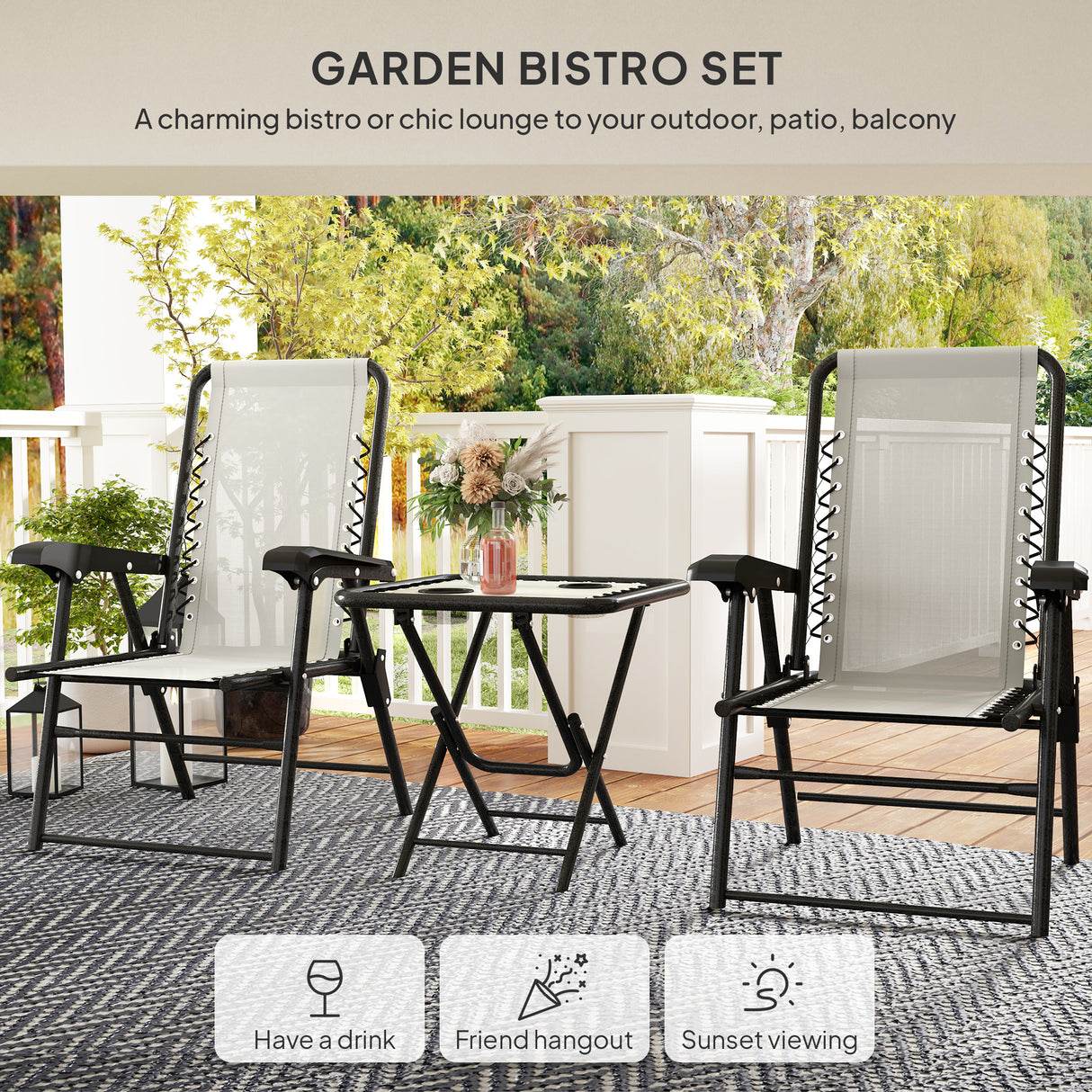 Steel 3 Pieces Garden Bistro Set With Coffee Table - Velmora
