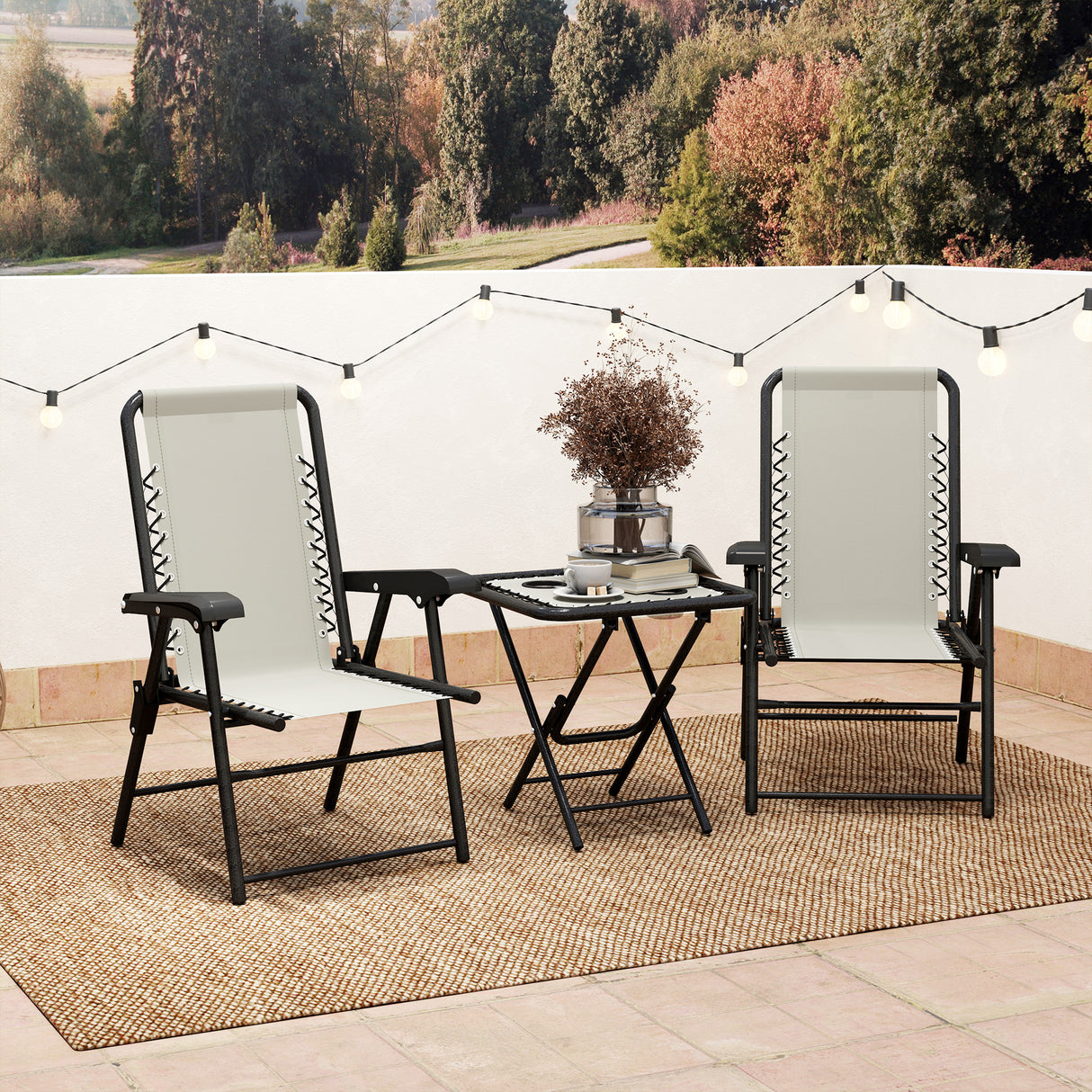 Steel 3 Pieces Garden Bistro Set With Coffee Table - Velmora