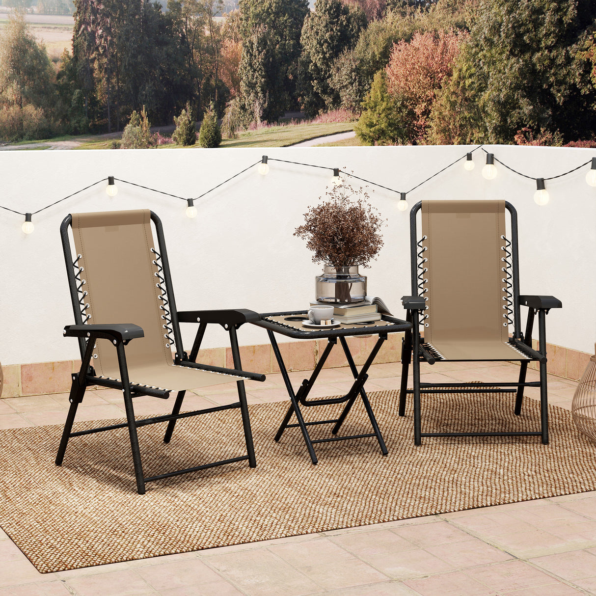 Steel 3 Pieces Garden Bistro Set With Coffee Table - Velmora