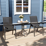 Steel 3 Pieces Garden Bistro Set With Round Glass Top Coffee Table - Velmora