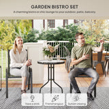 Steel 3 Pieces Garden Bistro Set With Round Glass Top Coffee Table - Velmora
