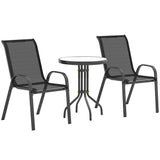 Steel 3 Pieces Garden Bistro Set With Round Glass Top Coffee Table - Velmora