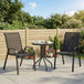 Steel 3 Pieces Garden Bistro Set With Round Glass Top Coffee Table - Velmora