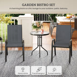 Steel 3 Pieces Garden Bistro Set With Round Glass Top Coffee Table - Velmora