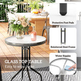 Steel 3 Pieces Garden Bistro Set With Round Glass Top Coffee Table - Velmora