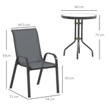 Steel 3 Pieces Garden Bistro Set With Round Glass Top Coffee Table - Velmora